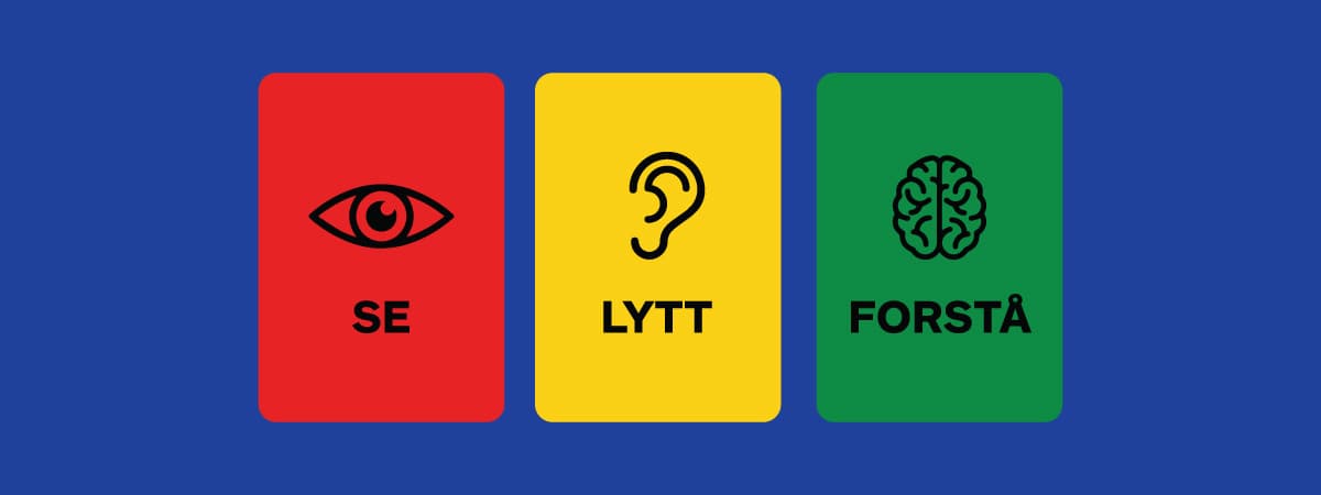 Banner fra kampanje med tekst som sier se, lytt og forstå.