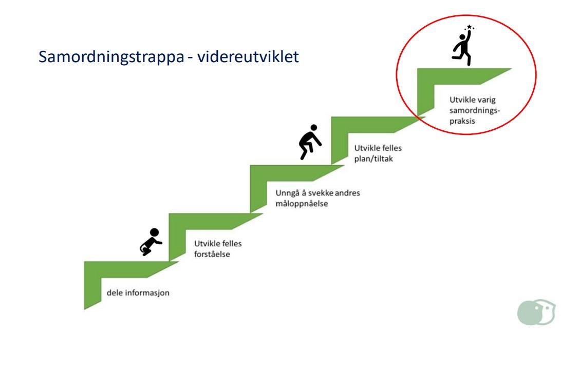 En tegnet trapp på utvikling av samordning.