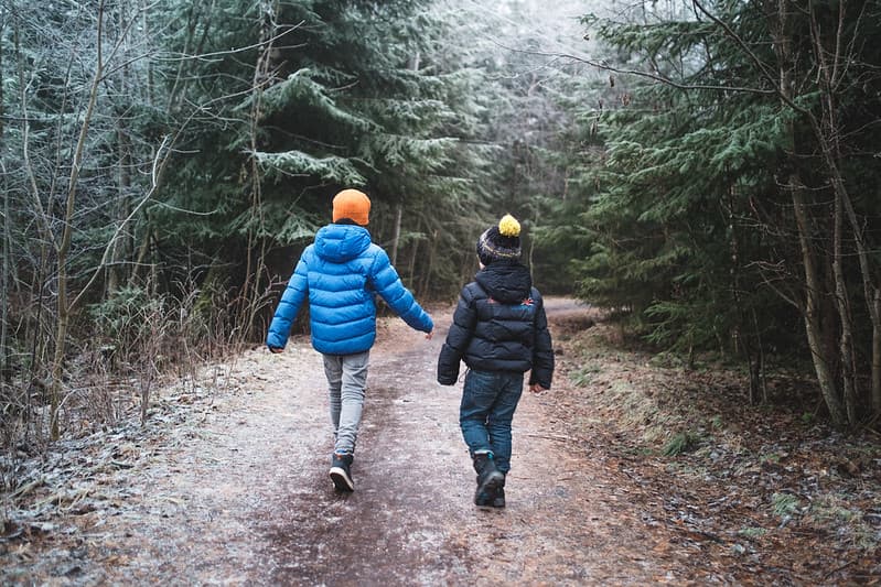 to gutter går i skogen